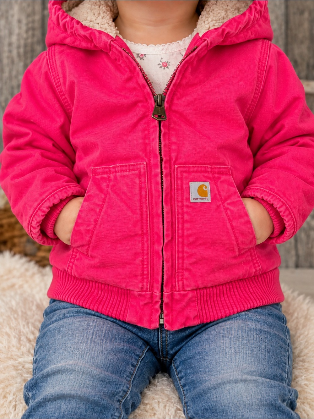 Carhartt toddler Hot Pink Hooded Sherpa Jacket- size 18 months